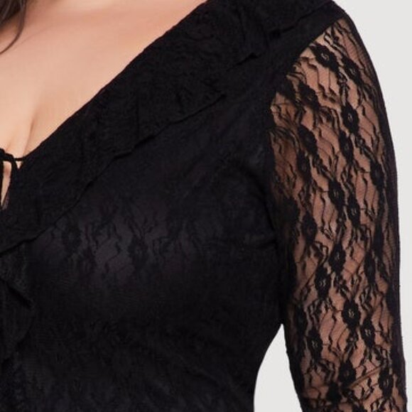 NEW NWT Curvy Plus 1X, 3X Black Lace Sexy Tie Bodice Maxi Dress Party Ready - Picture 6 of 8